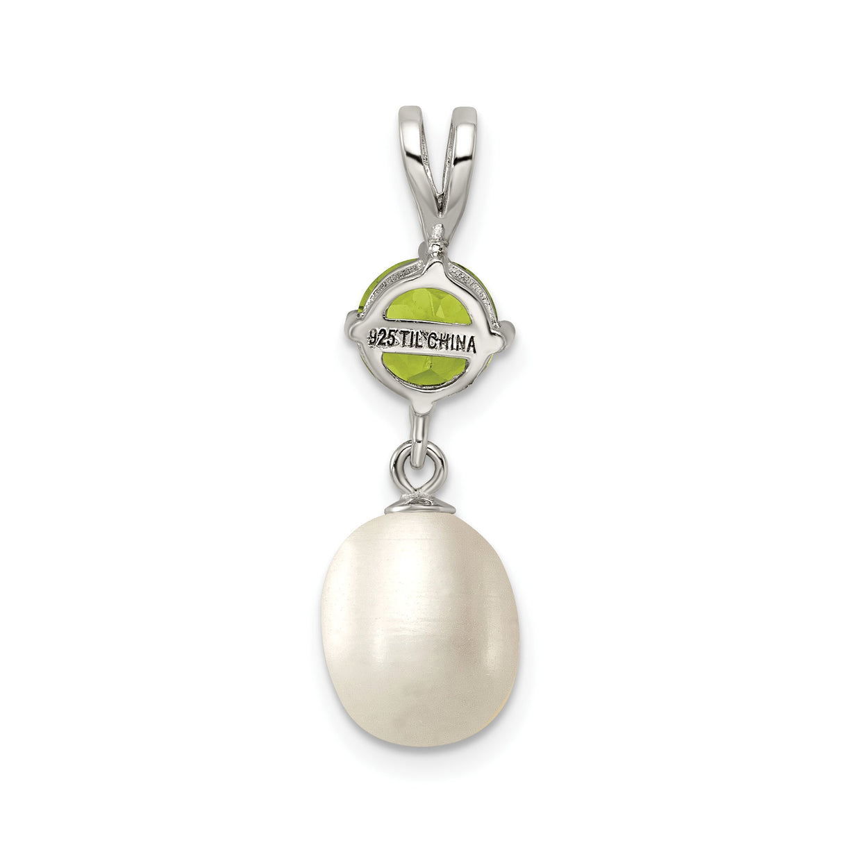 Sterling Silver Pendant with Peridot and Freshwater Pearl Drop, Minimalist Dangle Design