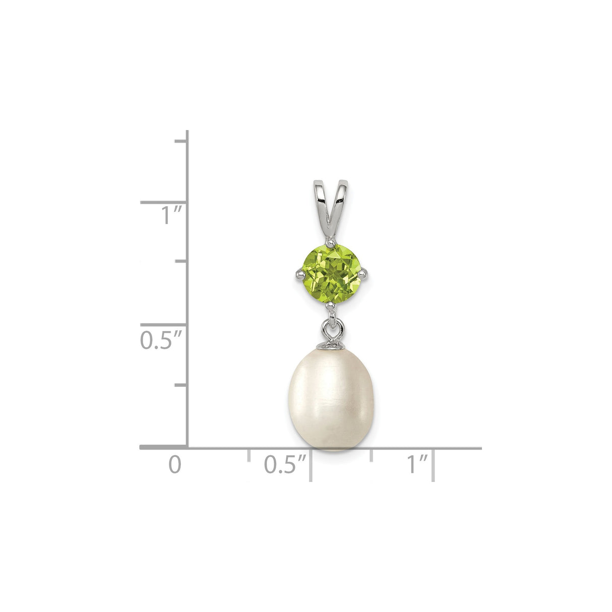 Sterling Silver Pendant with Peridot and Freshwater Pearl Drop, Minimalist Dangle Design