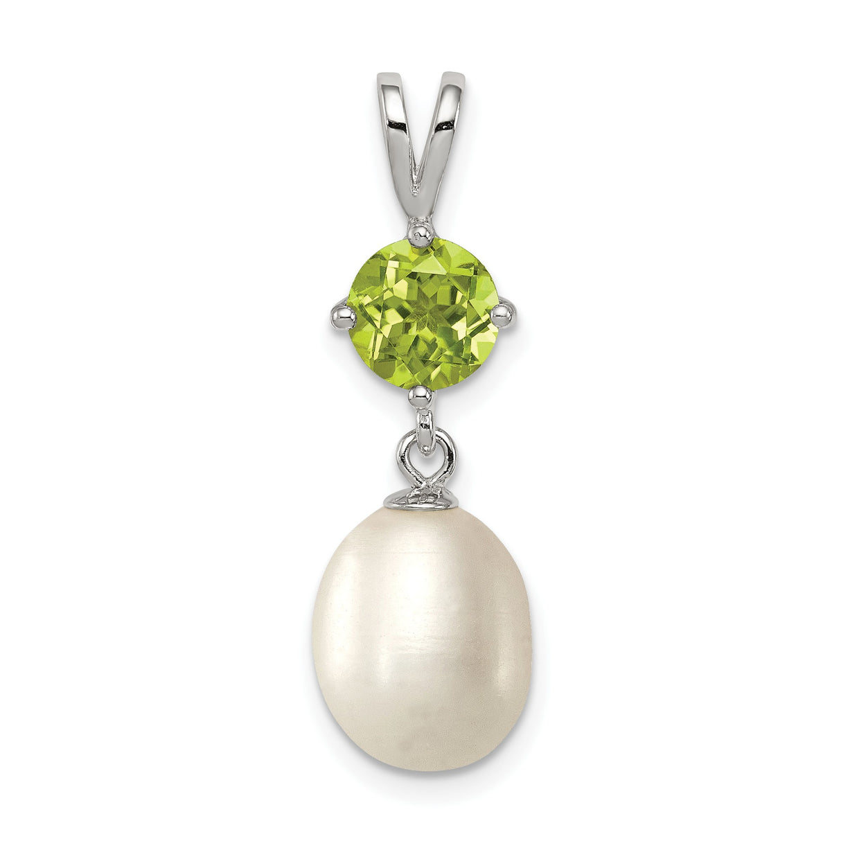 Sterling Silver Pendant with Peridot and Freshwater Pearl Drop, Minimalist Dangle Design