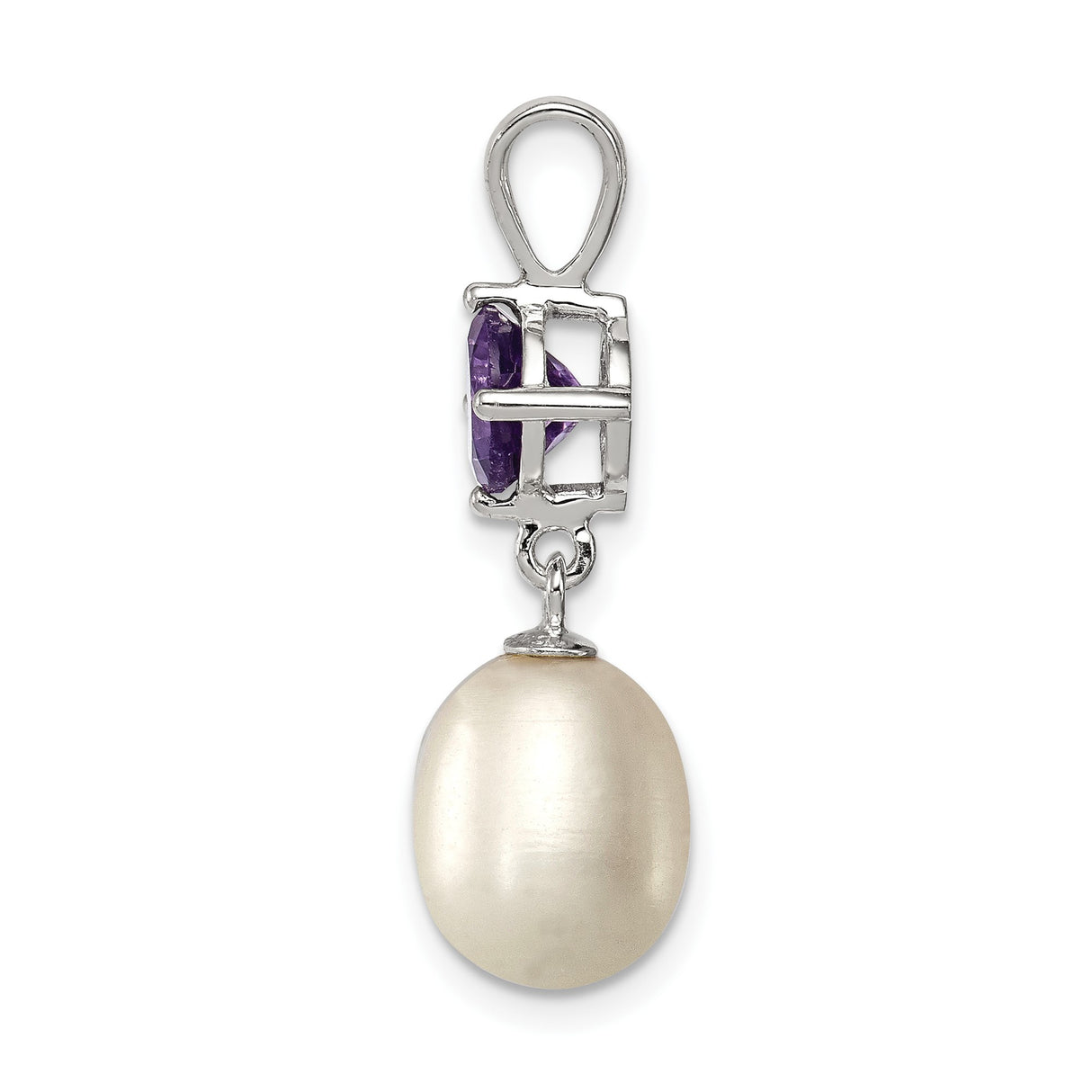 Sterling Silver Pendant with Amethyst and Freshwater Pearl Drop, Teardrop Spiritual Design
