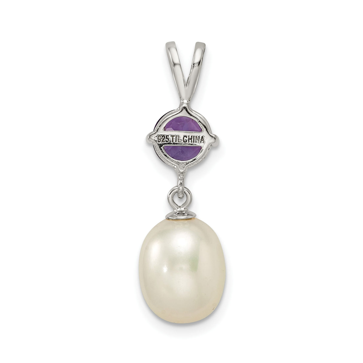 Sterling Silver Pendant with Amethyst and Freshwater Pearl Drop, Teardrop Spiritual Design