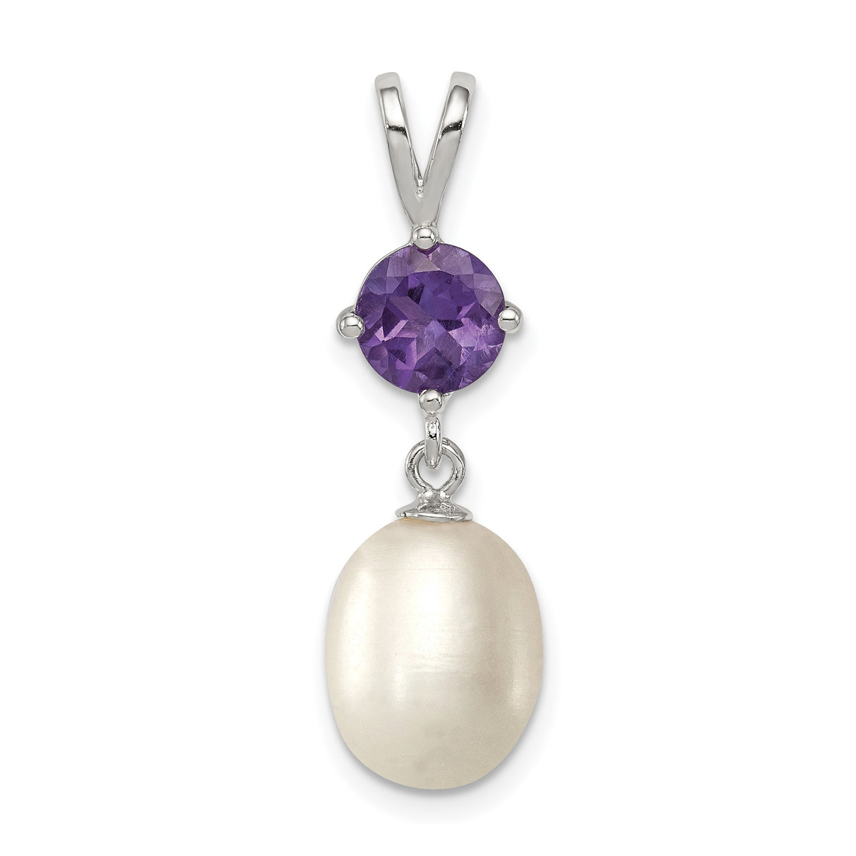 Sterling Silver Pendant with Amethyst and Freshwater Pearl Drop, Teardrop Spiritual Design