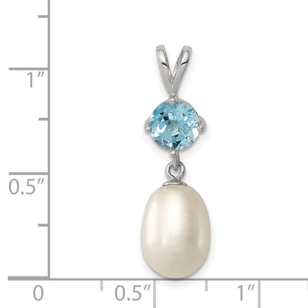 Blue Topaz and 8 9mm Cultured Pearl Teardrop Charm Pendant in Real 925 Sterling Silver