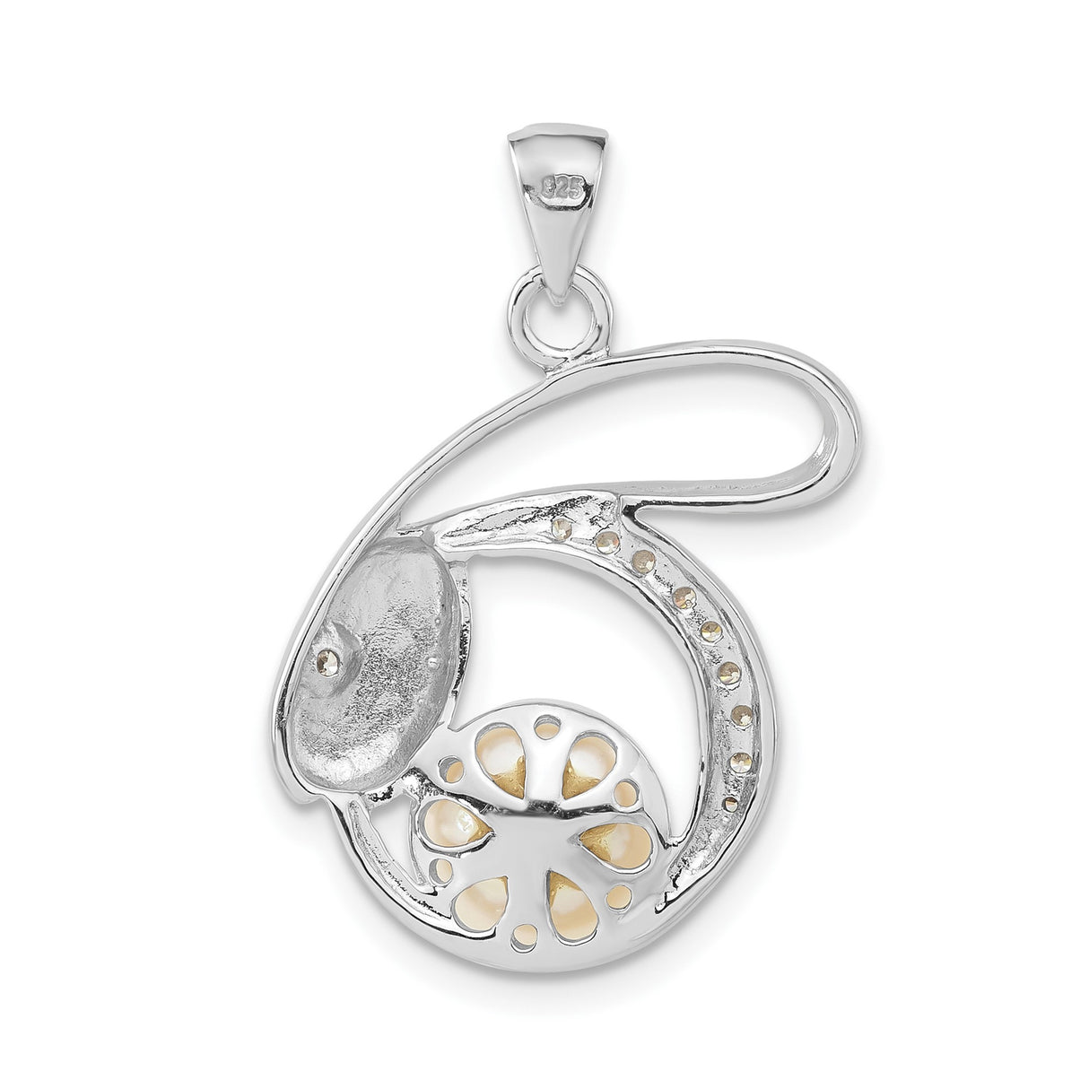 Sterling Silver Bunny Pendant with Pearl and Cubic Zirconia Accents, Rabbit Design Jewelry