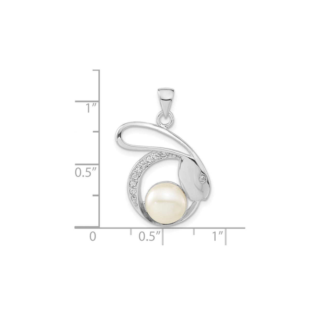 Sterling Silver Bunny Pendant with Pearl and Cubic Zirconia Accents, Rabbit Design Jewelry