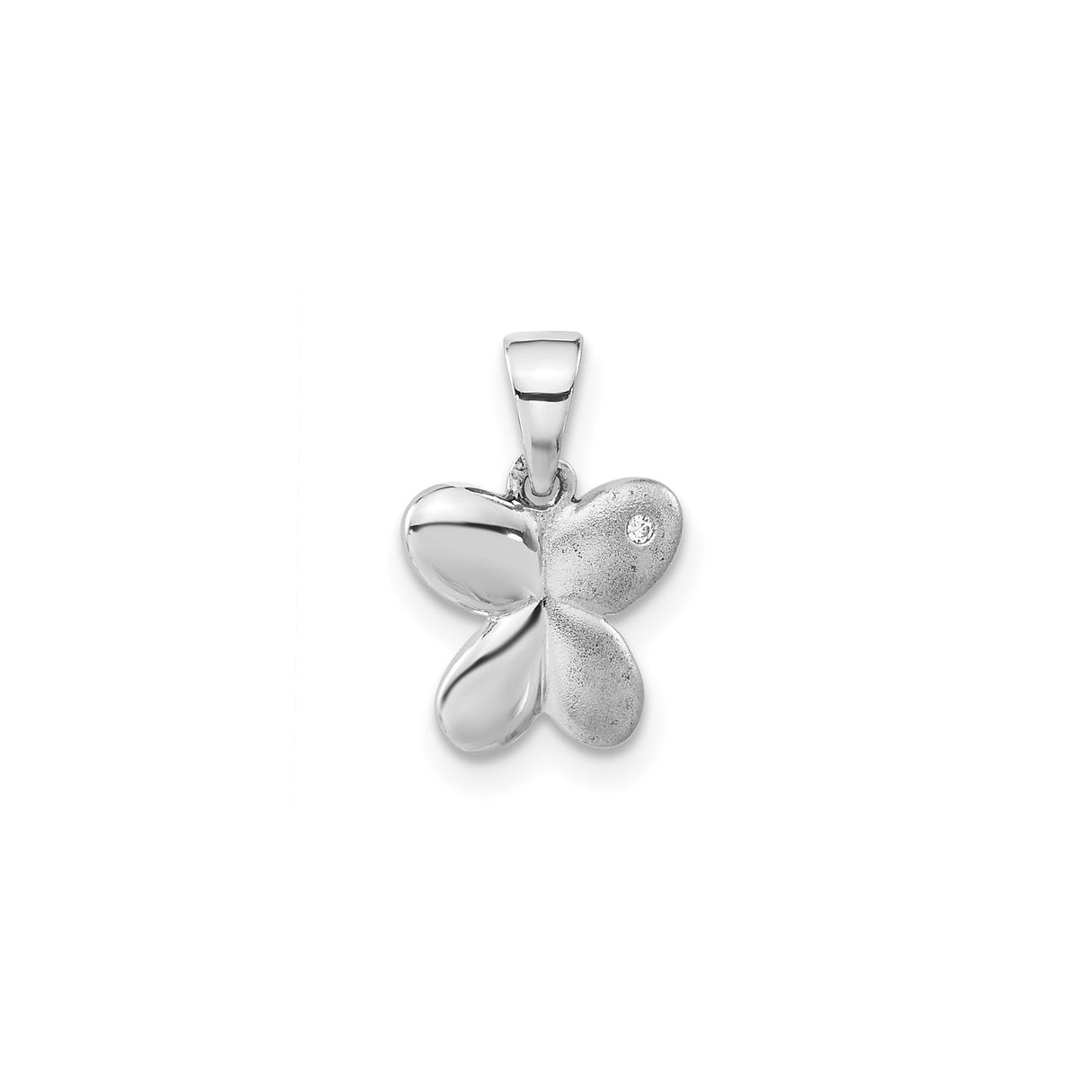 Sterling Silver Butterfly Pendant with Cubic Zirconia Accent, Polished and Textured Finish