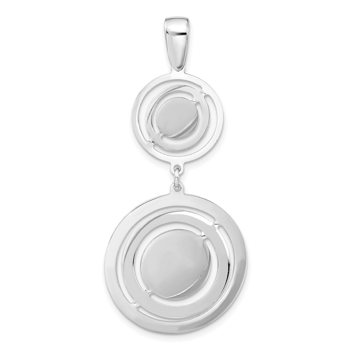 Sterling Silver Double Circle Pendant, Abstract Geometric Dangle Design for Women