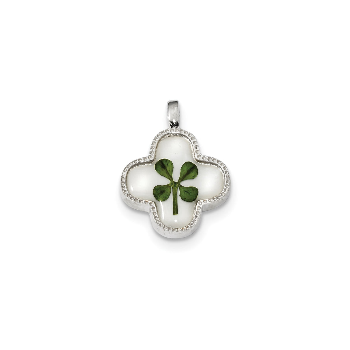 Sterling Silver Clover Pendant with Real Four-Leaf Clover in Resin, Irish Luck Charm Jewelry