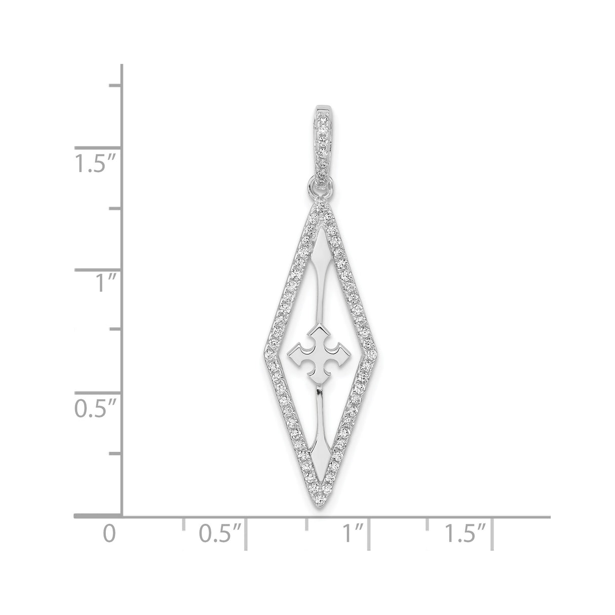 Sterling Silver Cross Pendant with Cubic Zirconia, Elongated Cut-Out Christian Design