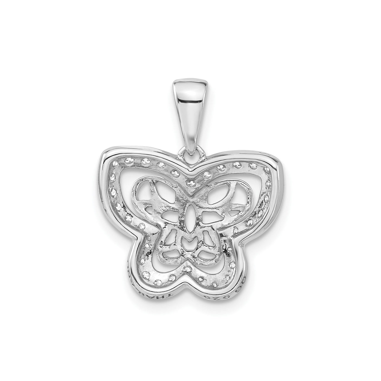 Sterling Silver Butterfly Pendant with Cubic Zirconia Border and Openwork Design
