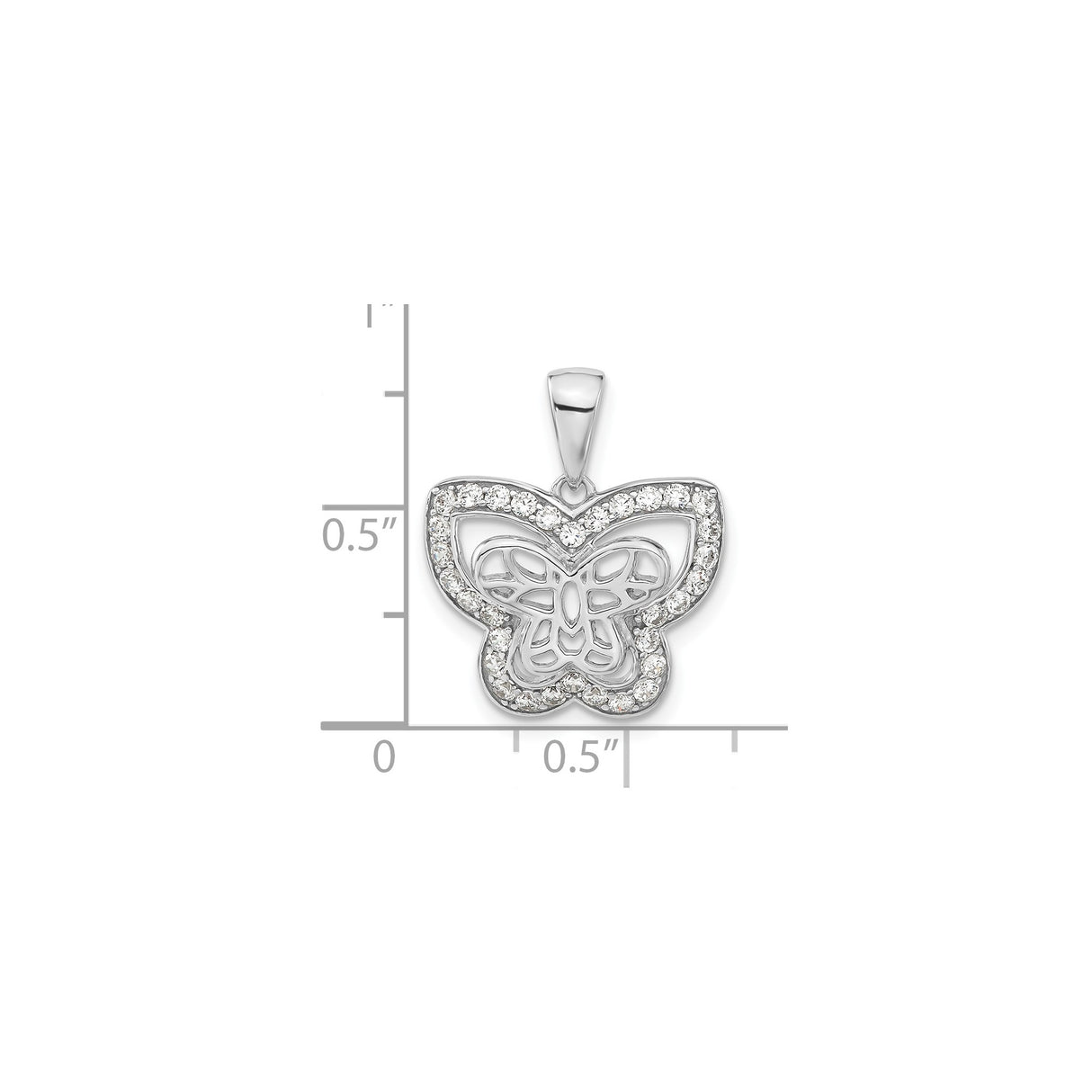 Sterling Silver Butterfly Pendant with Cubic Zirconia Border and Openwork Design