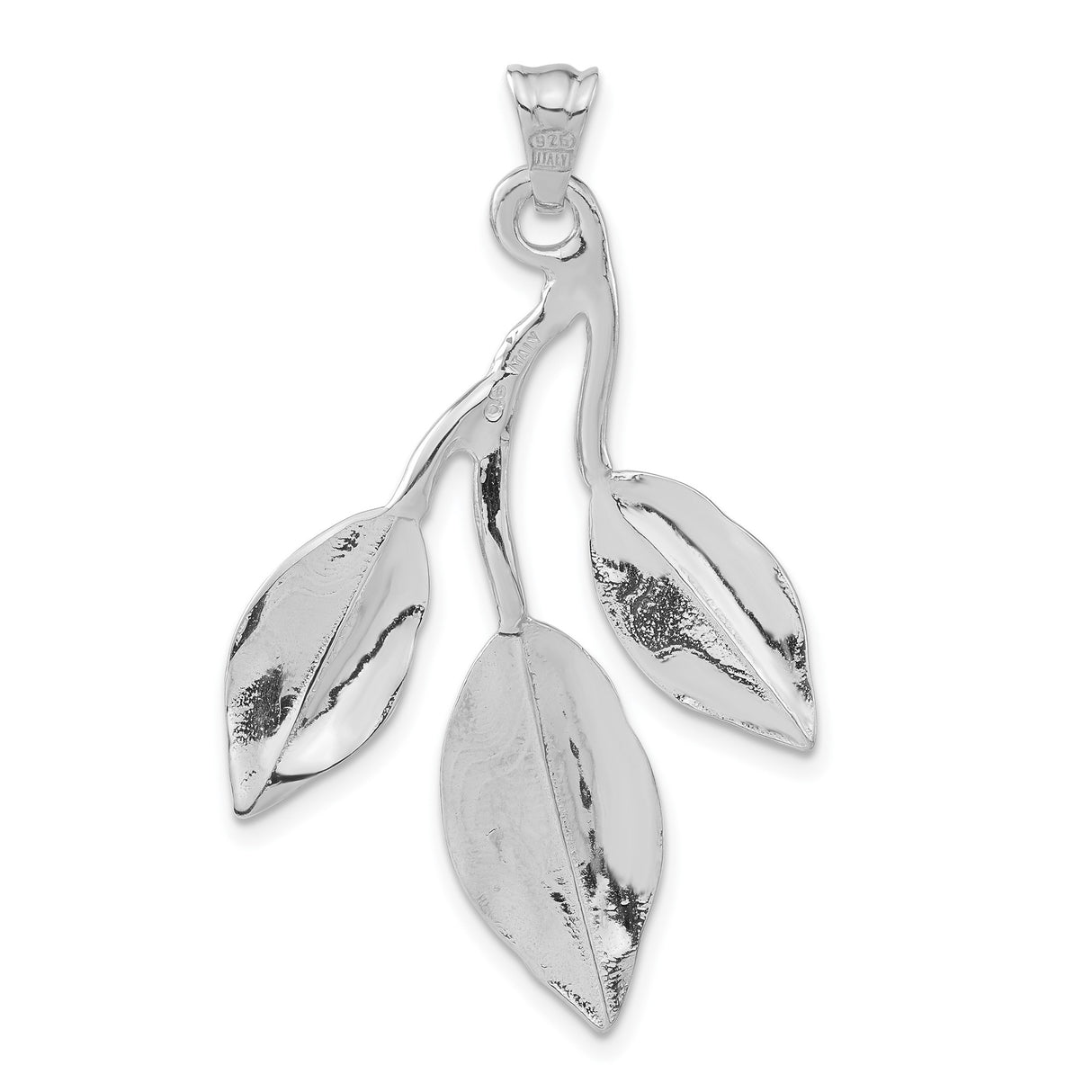 Sterling Silver Leaf Pendant with Three Detailed Leaves, Nature-Inspired Botanical Jewelry