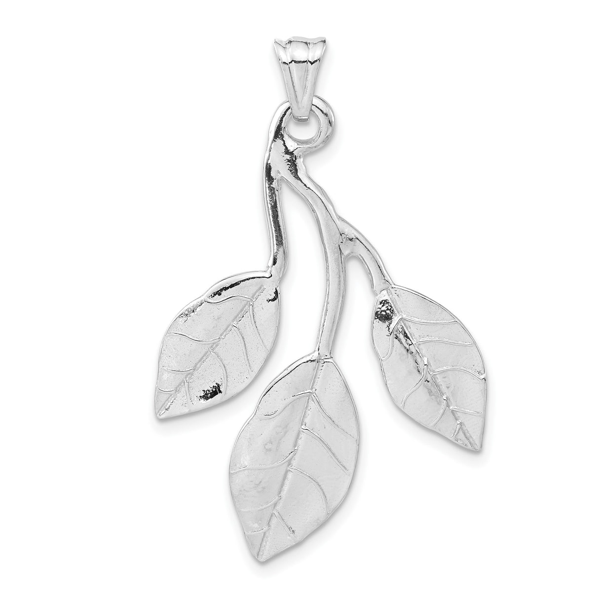 Sterling Silver Leaf Pendant with Three Detailed Leaves, Nature-Inspired Botanical Jewelry