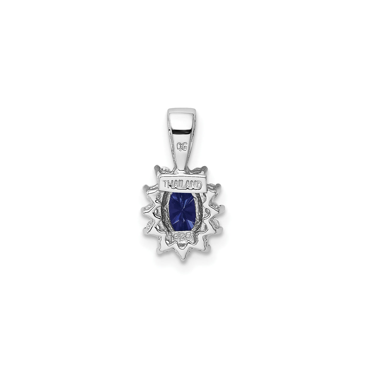 Sterling Silver Pendant with Cubic Zirconia and Lab Created Sapphire, Floral Halo Design