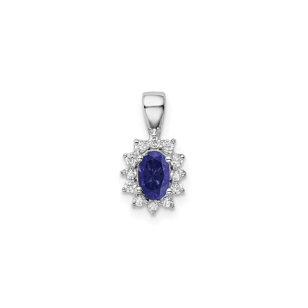 Sterling Silver Pendant with Cubic Zirconia and Lab Created Sapphire, Floral Halo Design