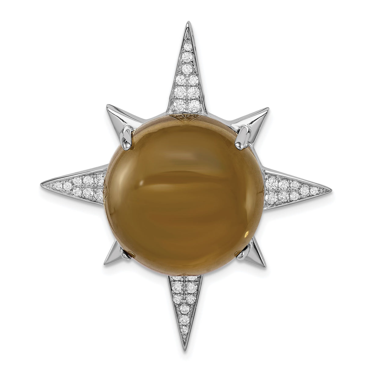 Sterling Silver Sunburst Pendant with Cats Eye and Cubic Zirconia Accents