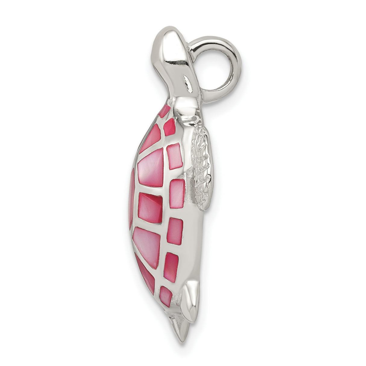 Sterling Silver Turtle Pendant with Mother Of Pearl and Pink Enamel Shell, Ocean-Inspired Jewelry