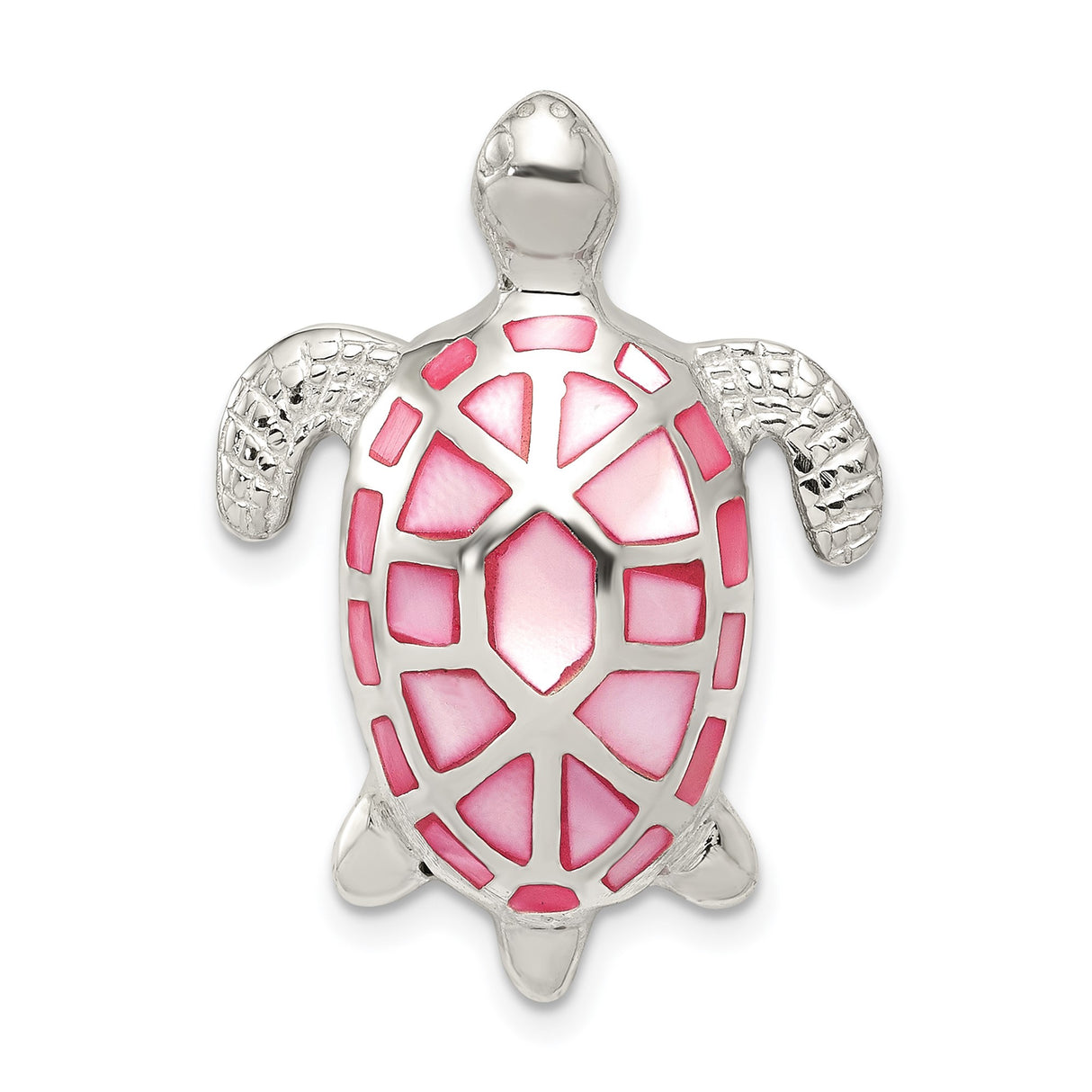 Sterling Silver Turtle Pendant with Mother Of Pearl and Pink Enamel Shell, Ocean-Inspired Jewelry