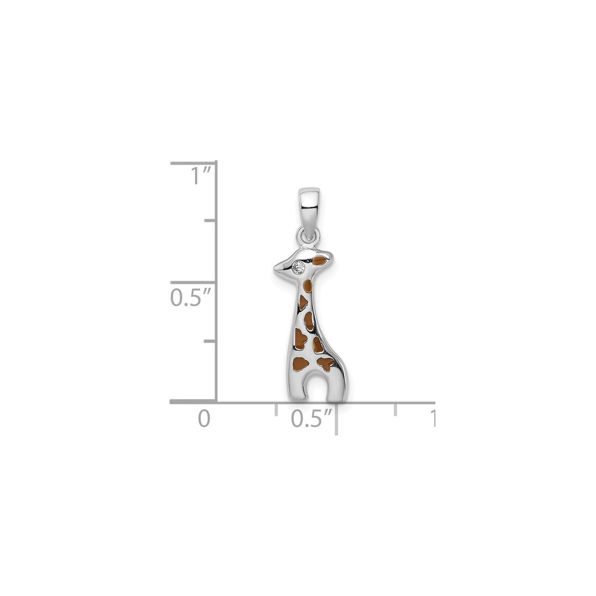 Sterling Silver Giraffe Pendant with Cubic Zirconia Eye and Brown Enamel Spots, Animal Motif