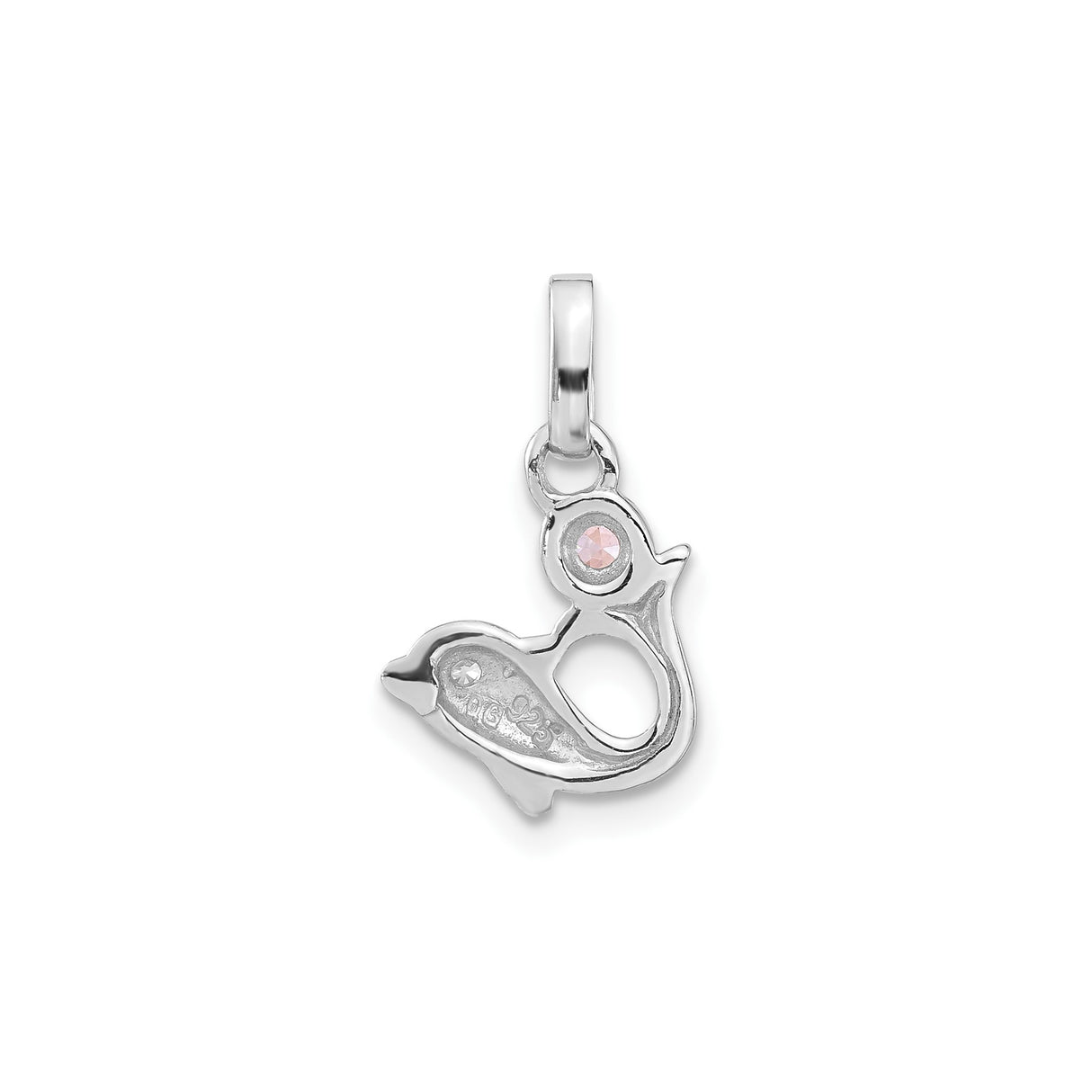 Sterling Silver Dolphin Pendant with Pink Cubic Zirconia, Ocean Theme Jewelry for Women