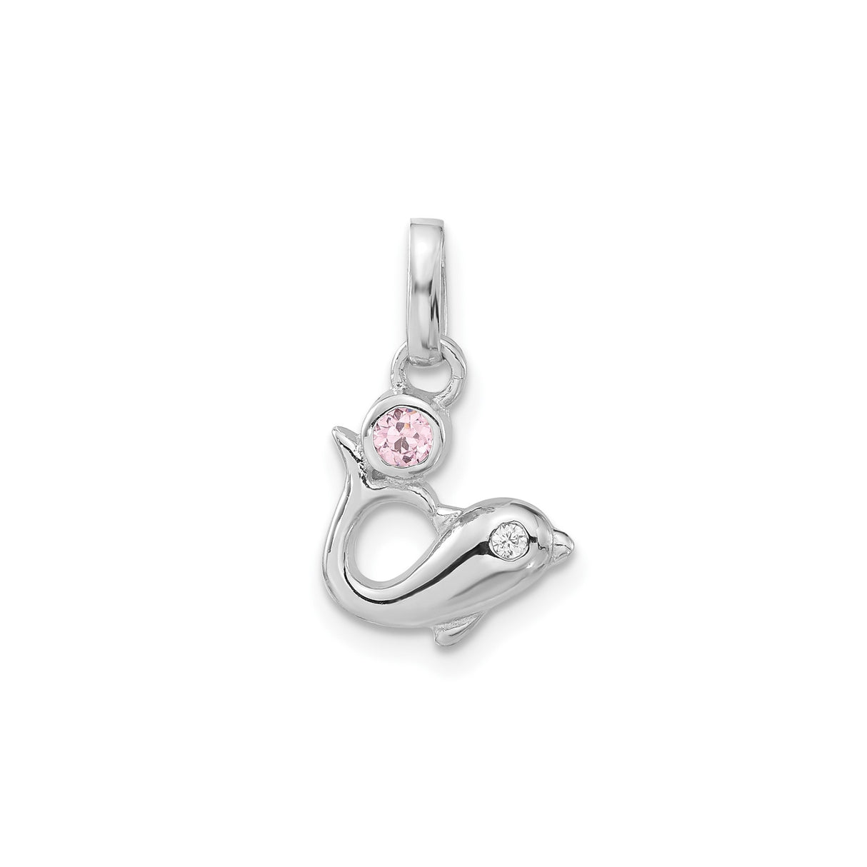 Sterling Silver Dolphin Pendant with Pink Cubic Zirconia, Ocean Theme Jewelry for Women