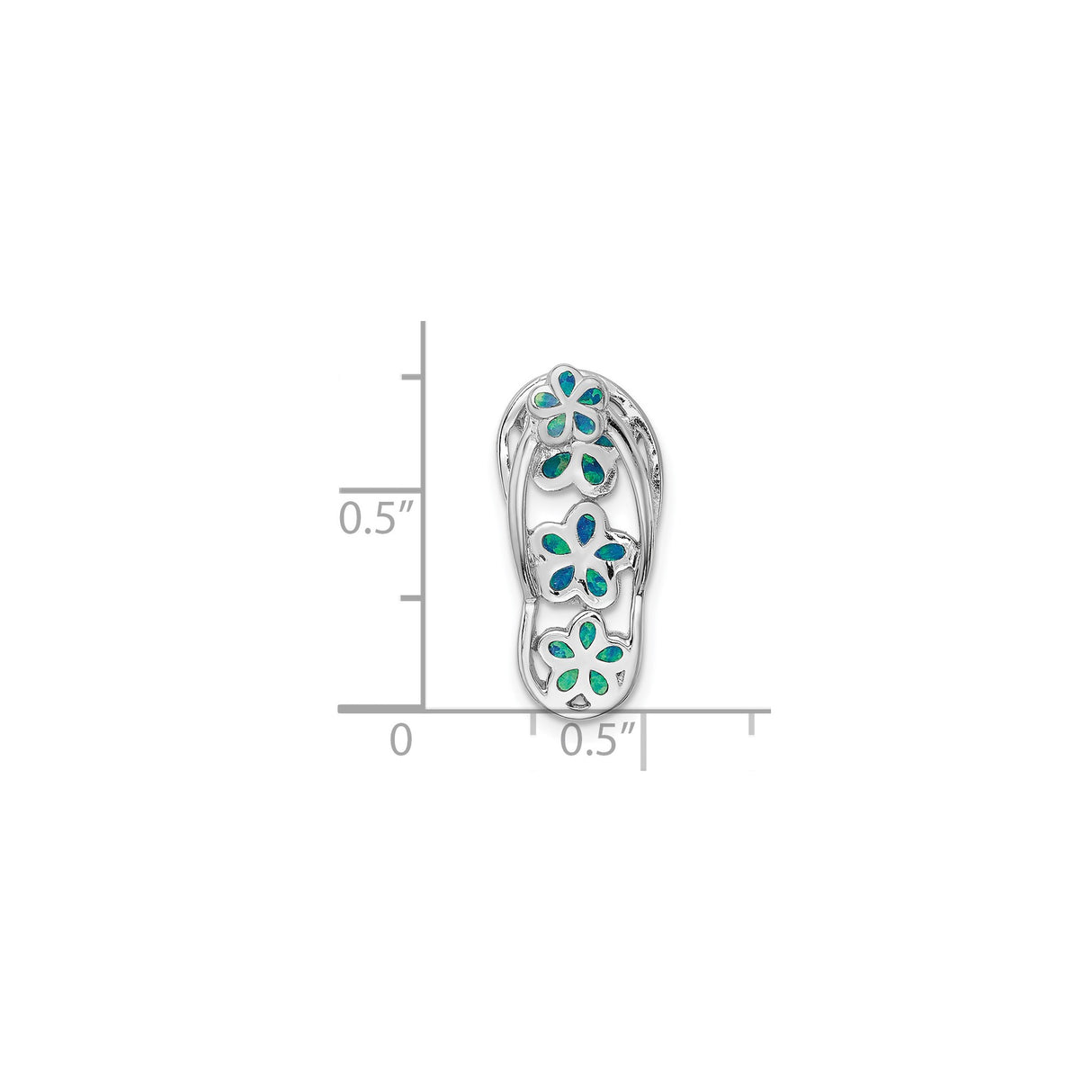 Sterling Silver Sandal Pendant with Lab Created Blue Green Opal Inlay, Floral Beach Design