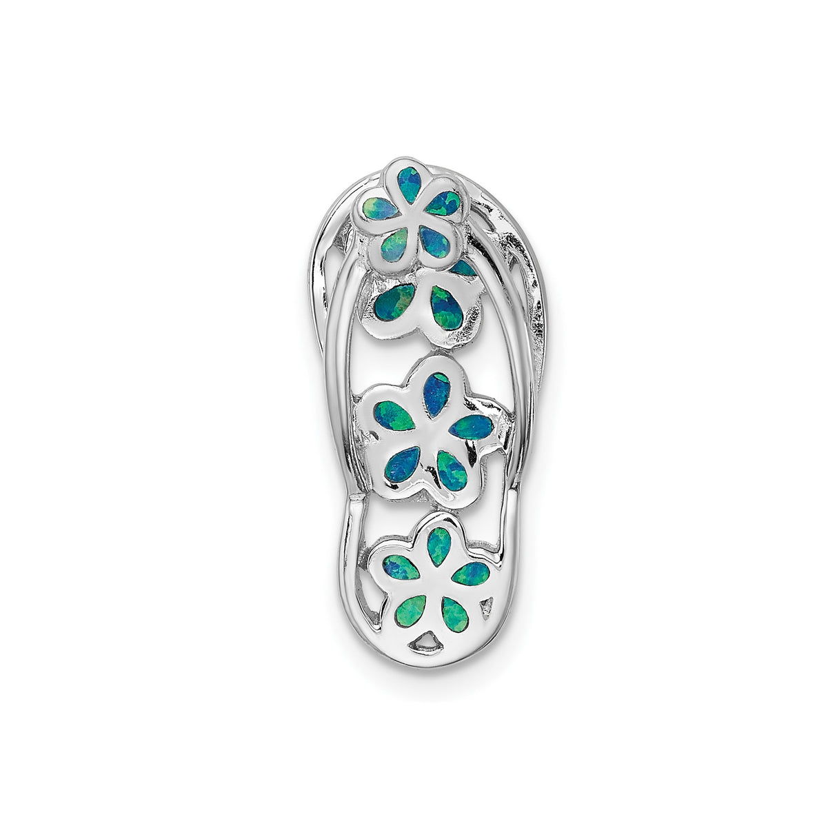 Sterling Silver Sandal Pendant with Lab Created Blue Green Opal Inlay, Floral Beach Design