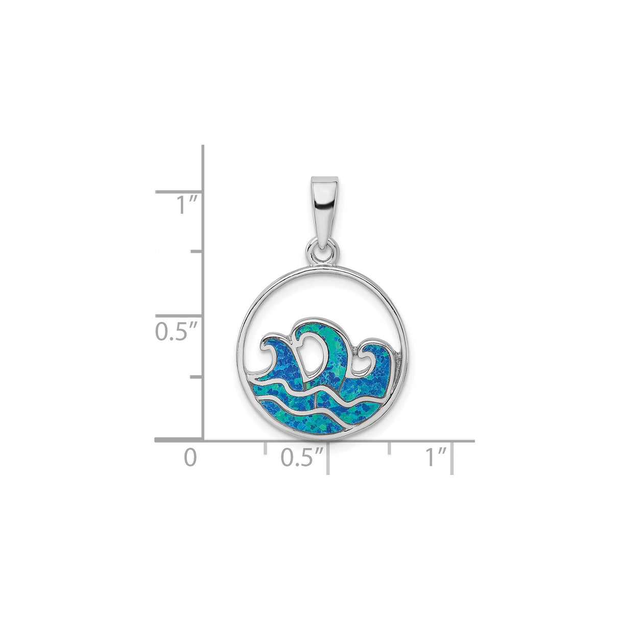 Sterling Silver Ocean Wave Pendant with Blue Green Lab Created Opal Inlay, Nautical Style