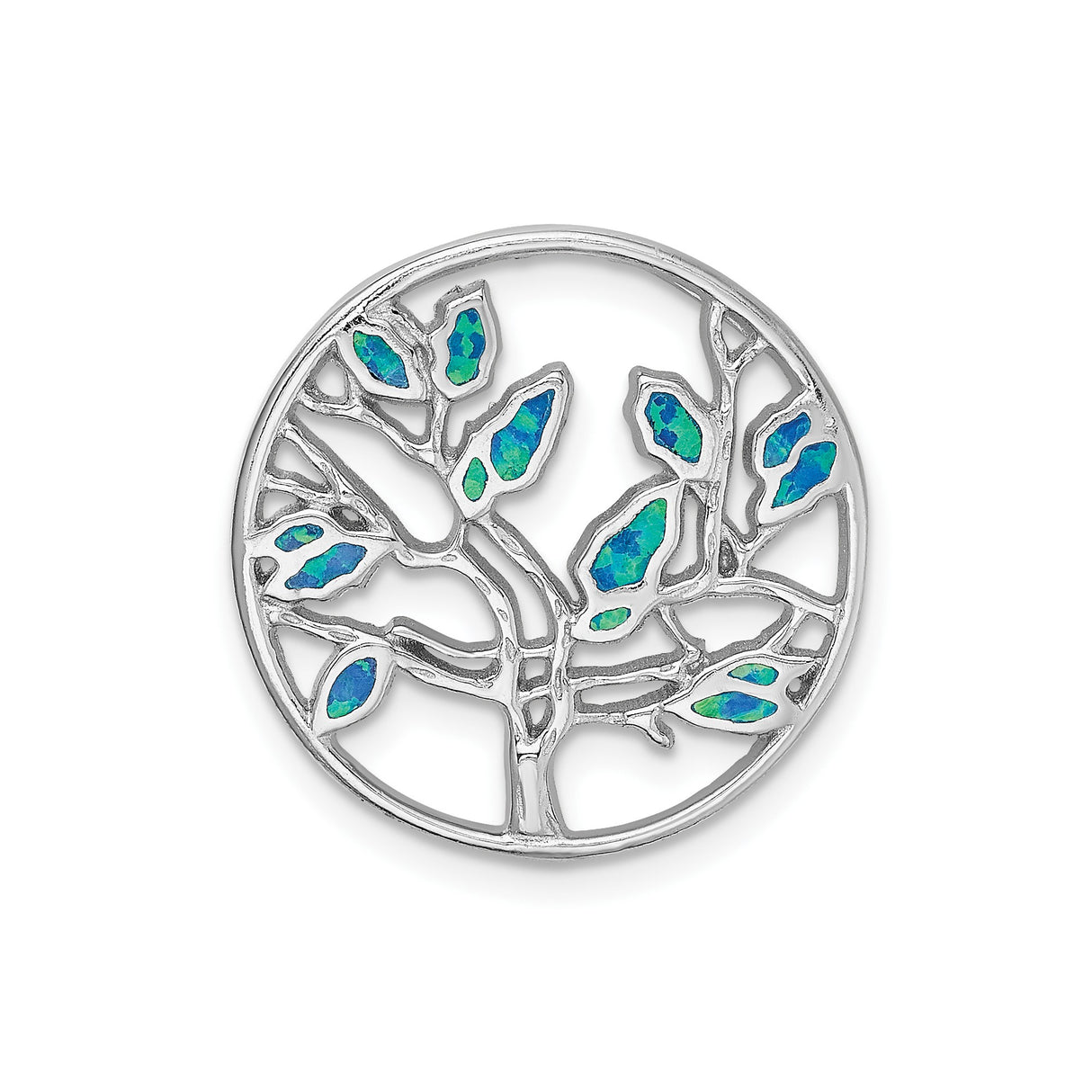 Sterling Silver Tree of Life Pendant with Blue and Green Lab Created Opal Inlays