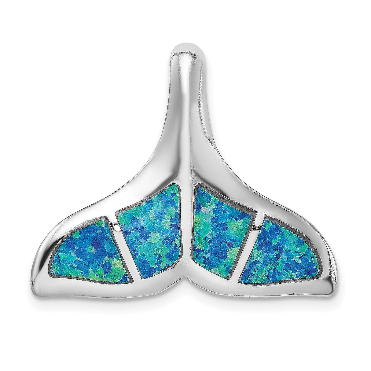Sterling Silver Whale Tail Pendant with Blue Green Lab Created Opal Inlay, Ocean Theme