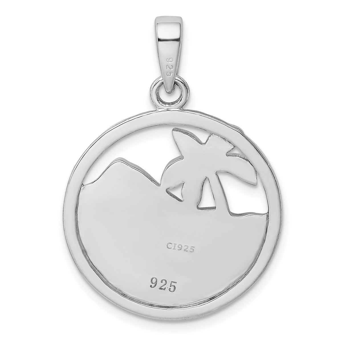 Sterling Silver Pendant with Lab Created Opal, Palm Tree and Ocean Wave Design