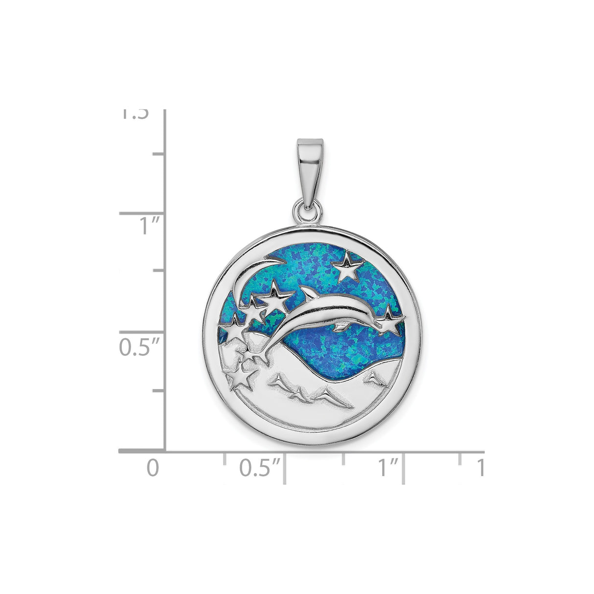 Sterling Silver Dolphin Pendant with Lab Created Blue Opal, Moon and Star Accents