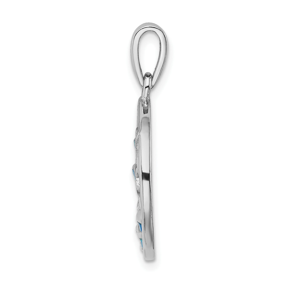 Sterling Silver Dolphin Pendant with Lab Created Blue Opal, Palm Tree and Wave Design