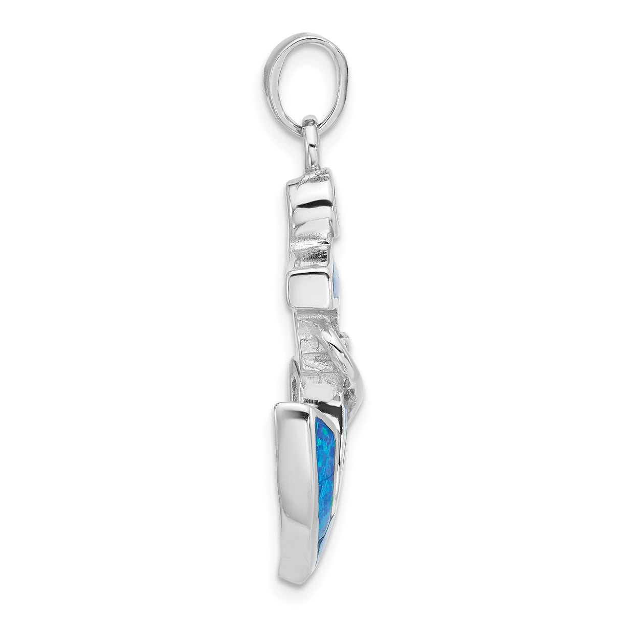 Sterling Silver Anchor Pendant with Lab Created Blue Opal, Nautical Unisex Jewelry