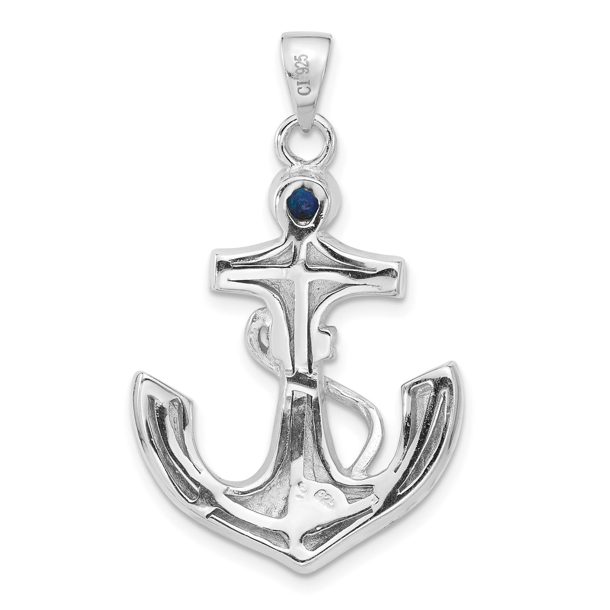 Sterling Silver Anchor Pendant with Lab Created Blue Opal, Nautical Unisex Jewelry