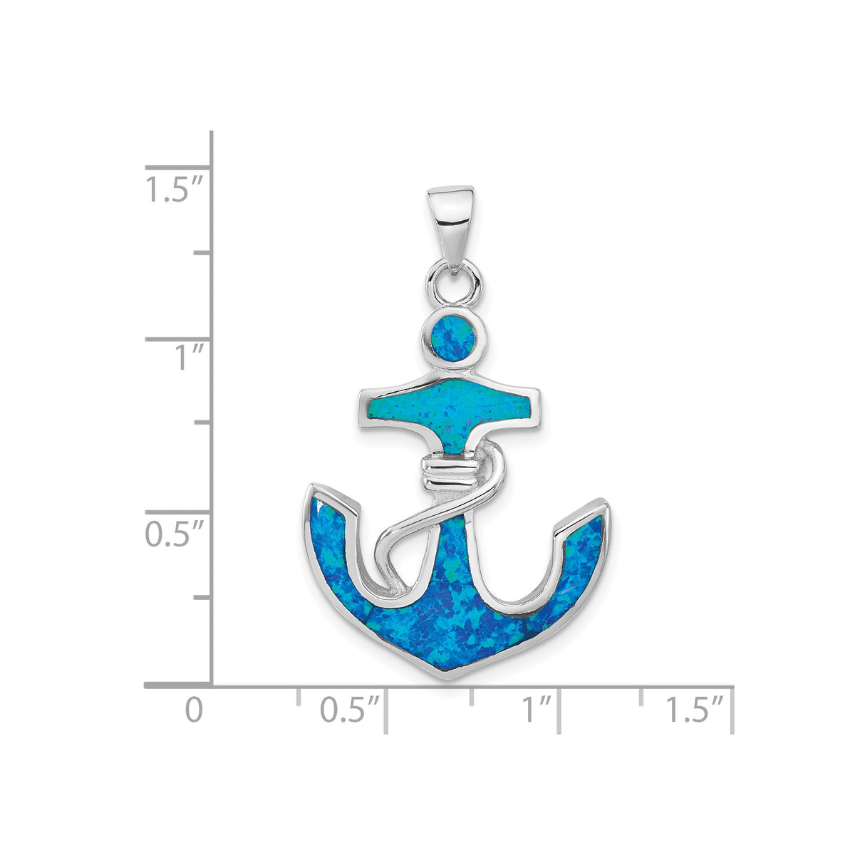 Sterling Silver Anchor Pendant with Lab Created Blue Opal, Nautical Unisex Jewelry