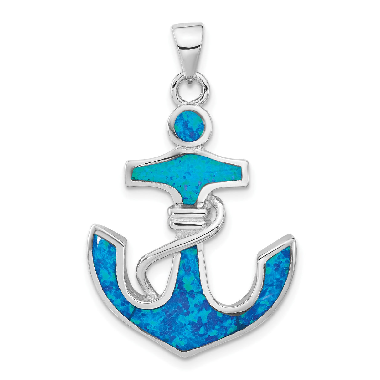 Sterling Silver Anchor Pendant with Lab Created Blue Opal, Nautical Unisex Jewelry