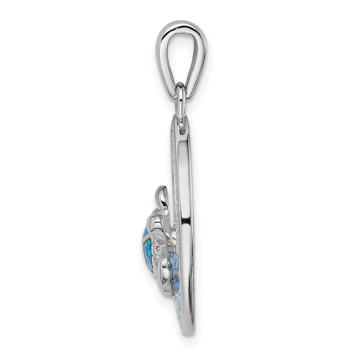 Sterling Silver Turtle Pendant with Blue Lab Created Opal, Ocean Wave Beach Theme