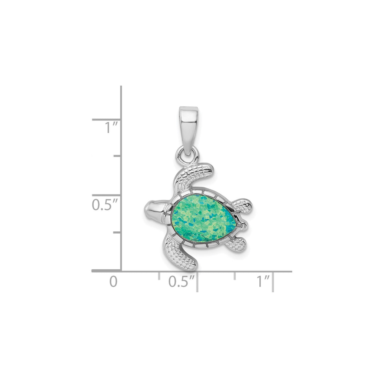 Sterling Silver Turtle Pendant with Green Blue Lab Created Opal Inlay , Ocean Theme