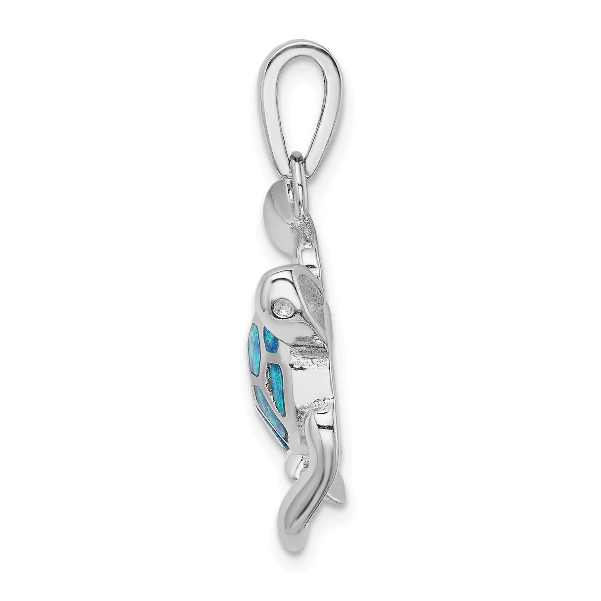 Sterling Silver Turtle Pendant with Lab Created Blue Opal Inlay, Nautical Ocean Theme