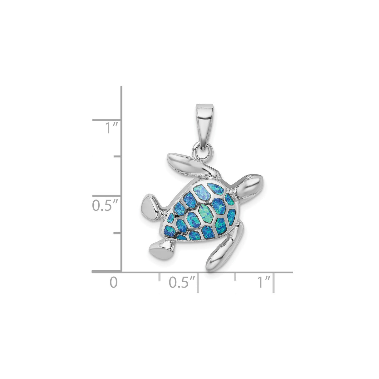 Sterling Silver Turtle Pendant with Lab Created Blue Opal Inlay, Nautical Ocean Theme