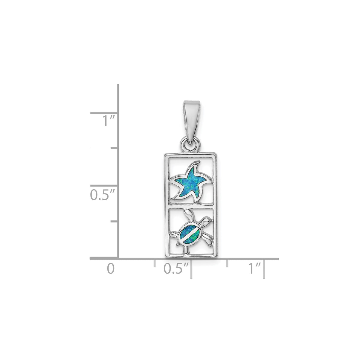 Sterling Silver Pendant with Lab Created Blue Opal Starfish and Turtle Design