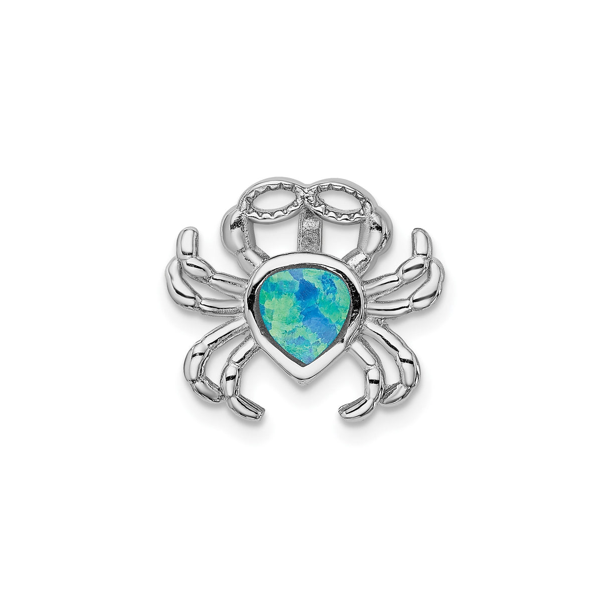 Sterling Silver Crab Pendant with Simulated Blue Opal Heart, Zodiac Cancer Charm Jewelry