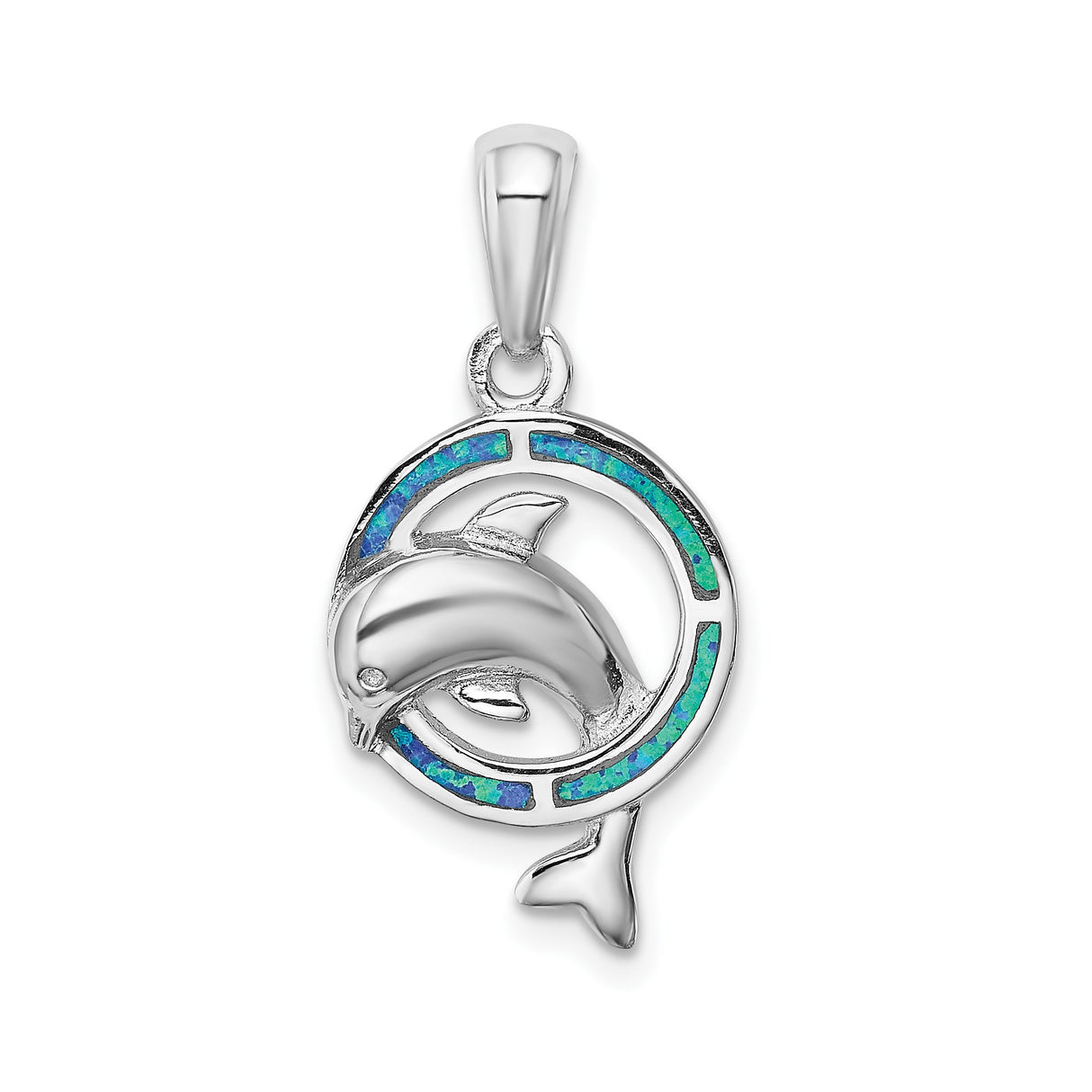 Sterling Silver Dolphin Pendant with Blue Green Lab Created Opal, Ocean Theme Jewelry