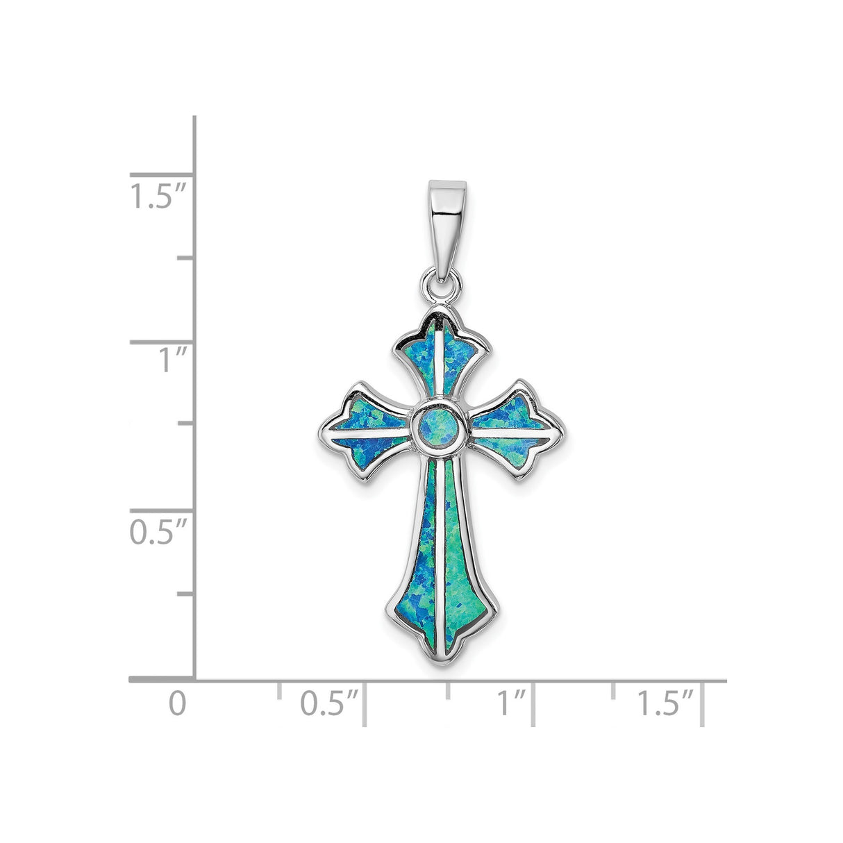 Sterling Silver Cross Pendant with Lab Created Blue Opal Inlay, Contemporary Faith Design