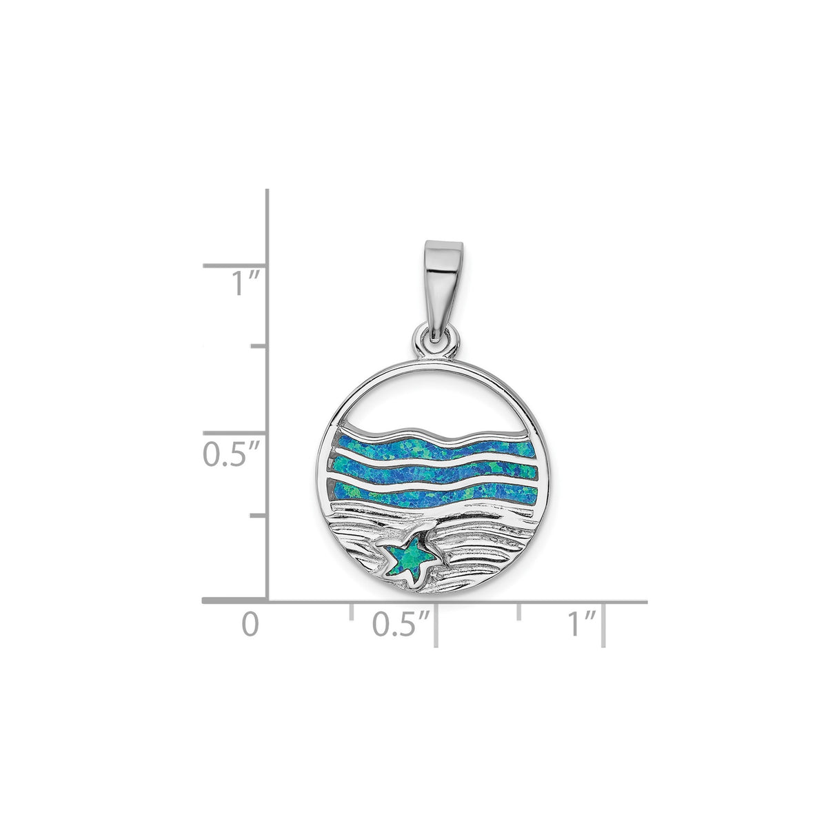 Sterling Silver Ocean Pendant with Blue Lab Created Opal, Wave and Starfish Design