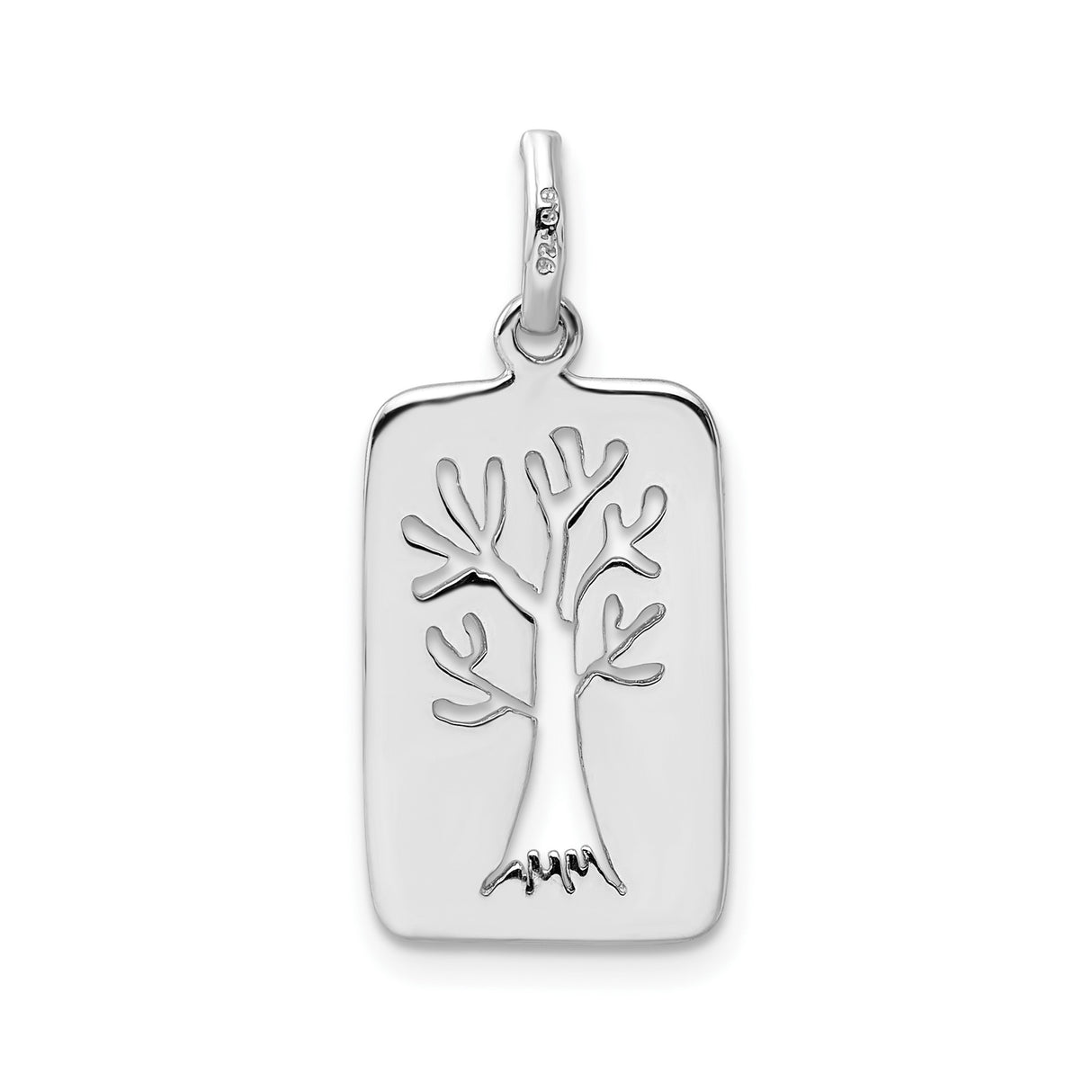 Sterling Silver Tree of Life Pendant with Cutout Design on Rectangular Tag