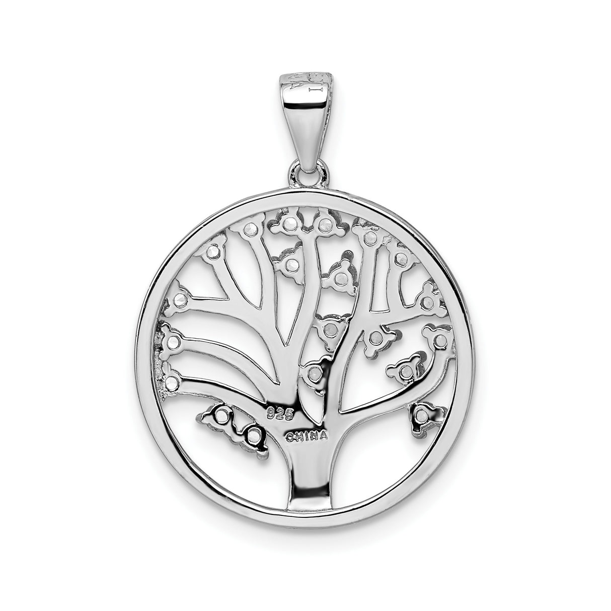 Sterling Silver Tree of Life Pendant with Lab Created Sapphire and Cubic Zirconia Accents