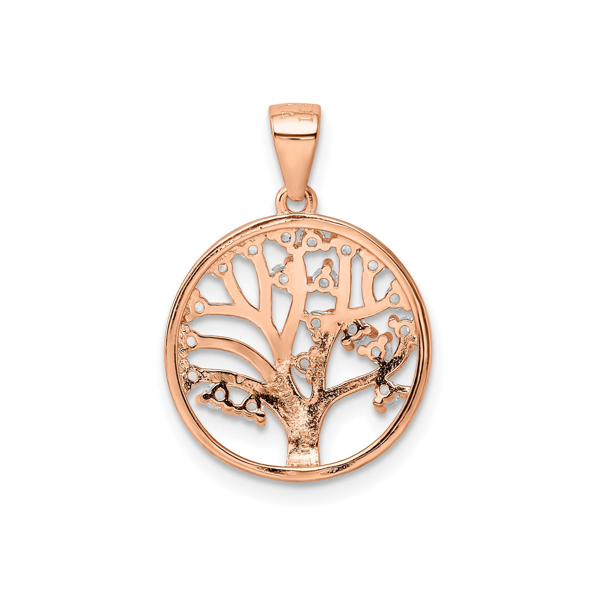 Sterling Silver Tree of Life Pendant with Lab Created Sapphire, Rose Gold Tone, Cubic Zirconia