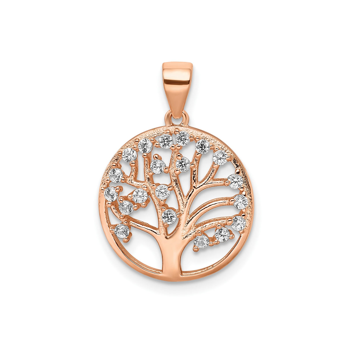 Sterling Silver Tree of Life Pendant with Lab Created Sapphire, Rose Gold Tone, Cubic Zirconia